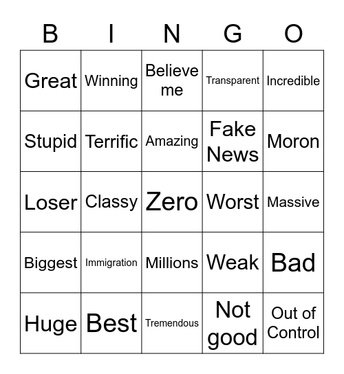 Trump Words Bingo Card