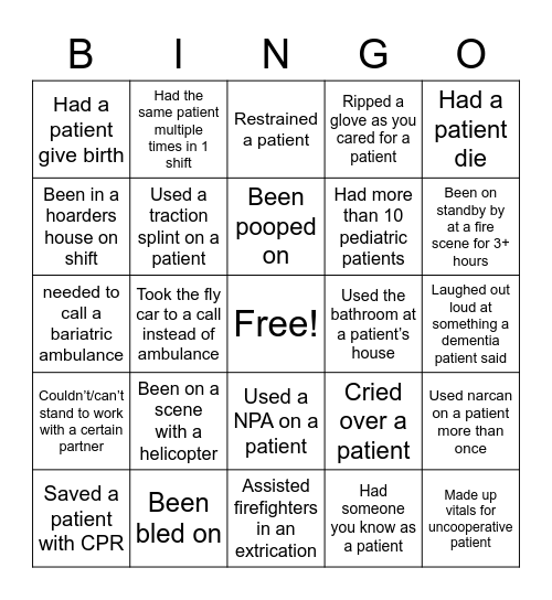 EMS Bingo Card