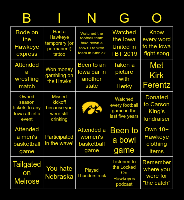 Iowa Hawkeye Bingo Card