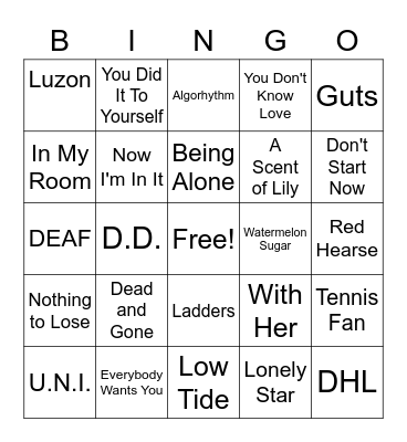 Brooke's Favorite Game Bingo Card