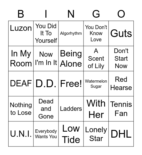 Brooke's Favorite Game Bingo Card
