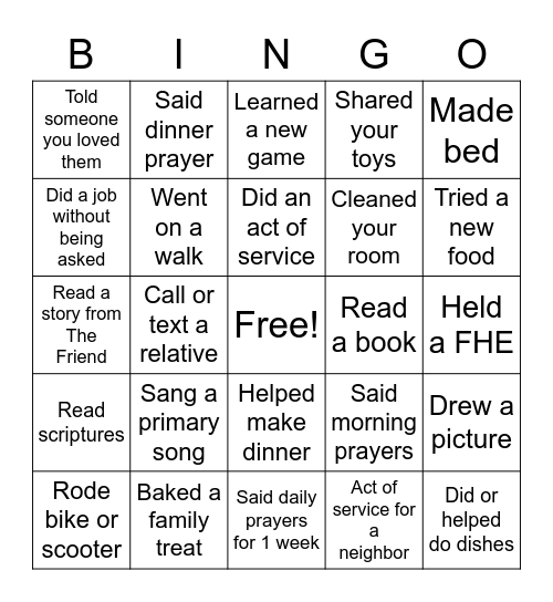 Primary Bingo Card