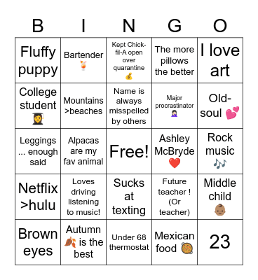 Untitled Bingo Card