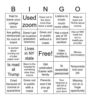 Coronacation Bingo Card