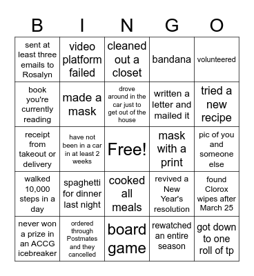 Staycation 2020 with ACCG Bingo Card