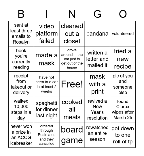 Staycation 2020 with ACCG Bingo Card