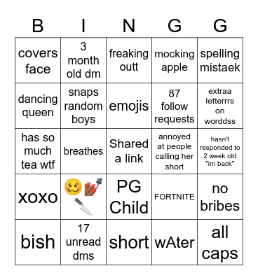 Shristy Bingg Bingo Card