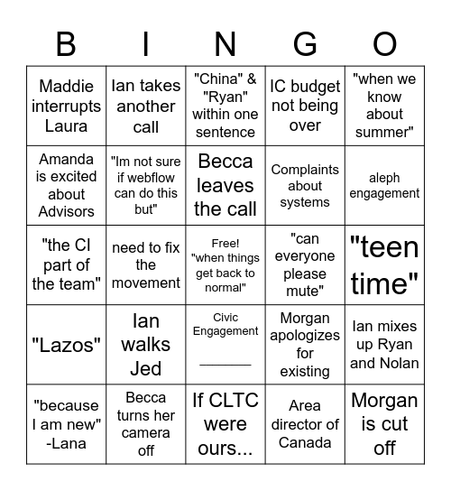 Fourths Bingo Card