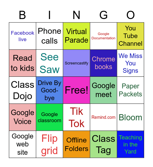 Virtual Learning Bingo Card