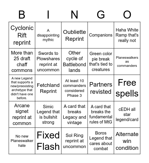 Commander Legends Bingo Card