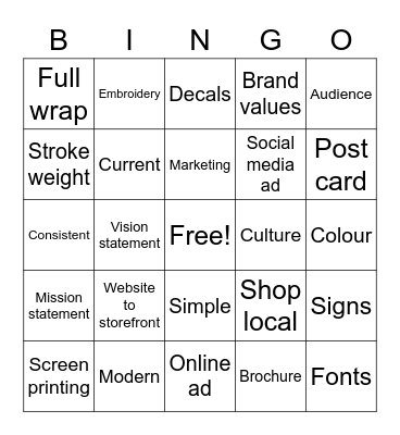 Brand Bingo Card