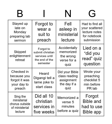 Ministerial majors Bingo Card
