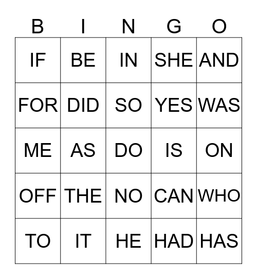Kaylee's Sight Words Bingo Card