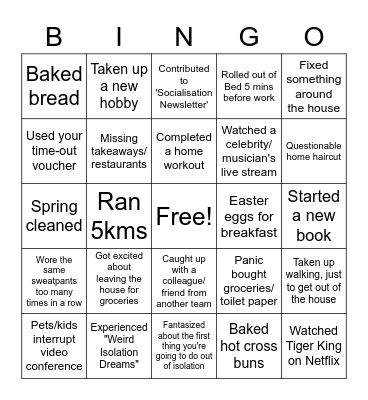 Working-From-Home Bingo Card