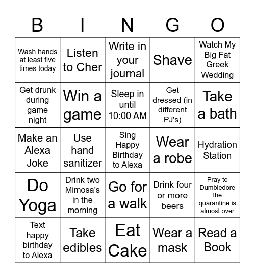 Alexa's Birthday Bingo Card