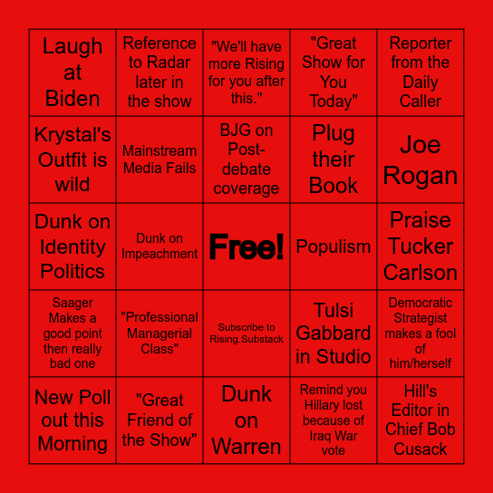 Rising Bingo Card