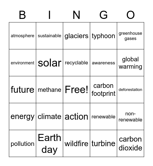 Earth Day bingo Card