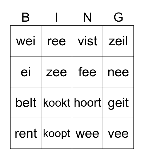 Bingo (ei / ee) Bingo Card