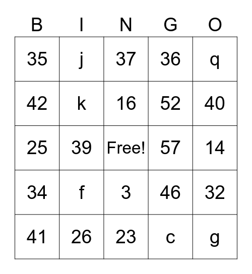 Bingo Schuhmacher Bingo Card