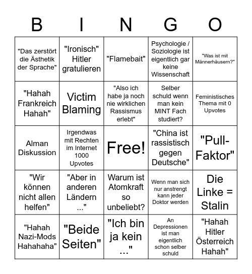 r/de Bingo Card