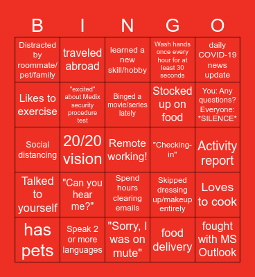 Get to know you x WFH Bingo Card