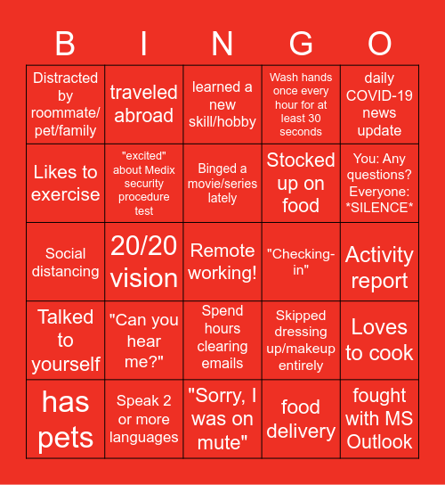 Get to know you x WFH Bingo Card