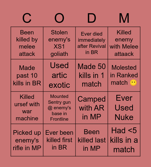 CODM Bingo Card