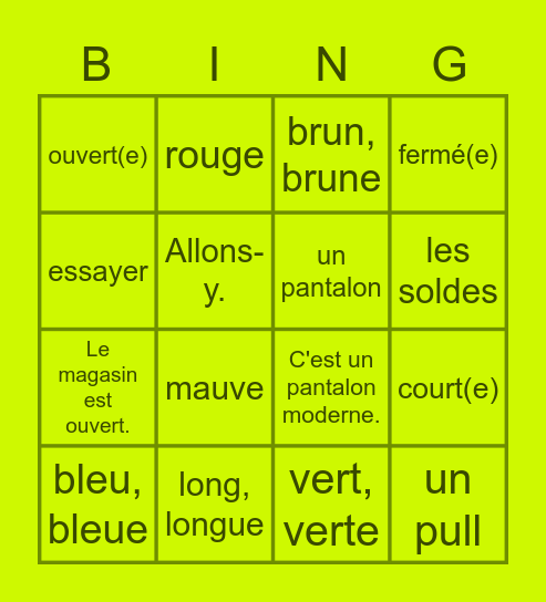 Woordenschat contact 6 Bingo Card