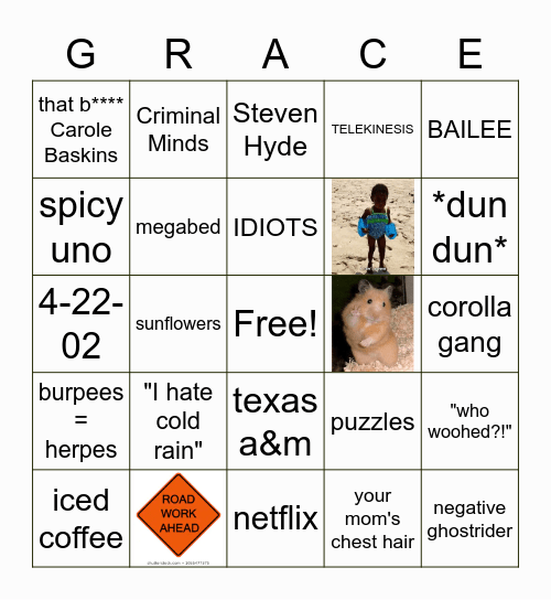Grace's 18th Birthday Bingo Card