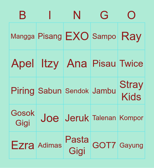 Bingo sama Atraxcyvity Bingo Card