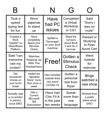 Stand Up Bingo Card
