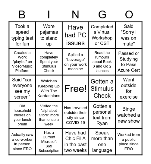 Stand Up Bingo Card
