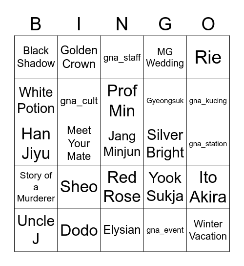 BINGO OGNIB Bingo Card