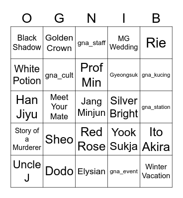 BINGO OGNIB Bingo Card