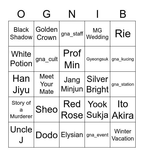 BINGO OGNIB Bingo Card
