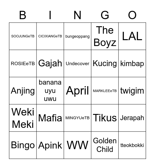 SOOJUNGeTB's board Bingo Card