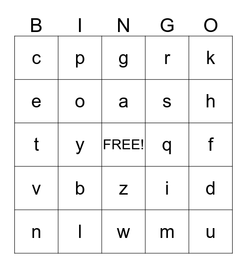Alphabet Bingo Card
