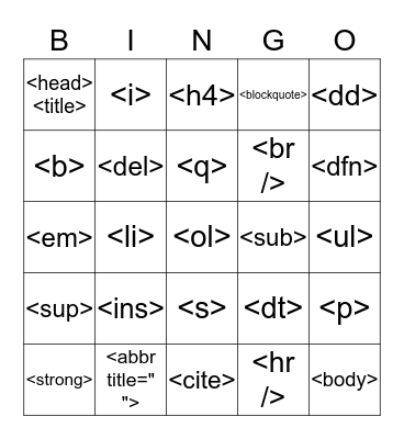 HTML Bingo Card