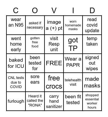 COVID 19 BINGO Card