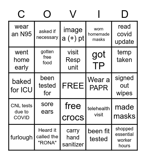 COVID 19 BINGO Card
