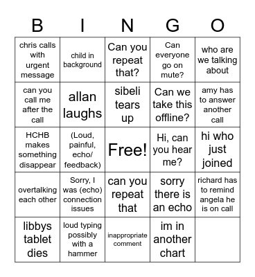 Conference Call Bingo Card