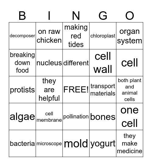 Cells Bingo Card