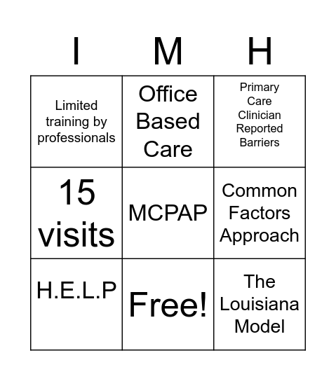 IMH in Primary Care Bingo Card