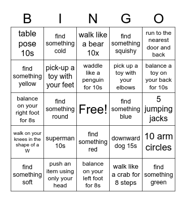 Action/I Spy Bingo Card