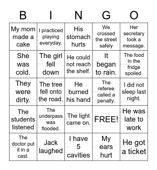 Cause and Effect Bingo Card