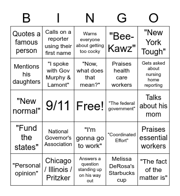 Cuomo Press Conference Bingo Card