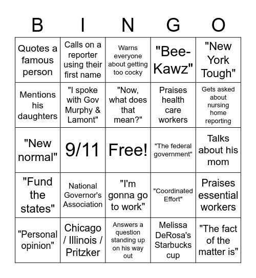 Cuomo Press Conference Bingo Card