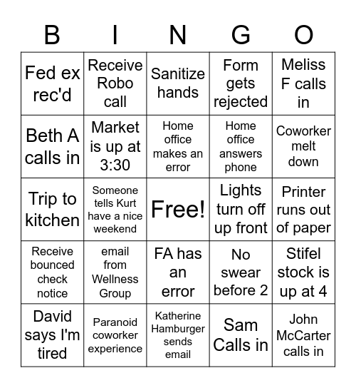 In The Office Bingo Card