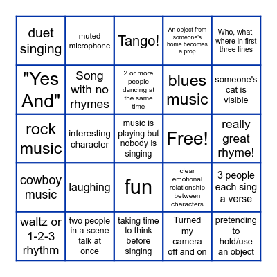 Music Improv Bingo Card