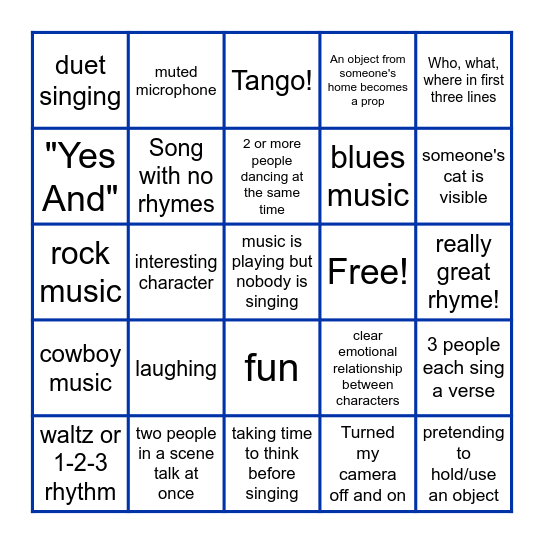 Music Improv Bingo Card